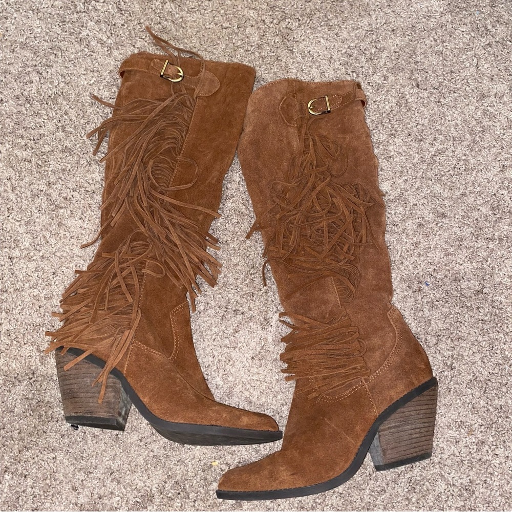 Carlos By Carlos Santana fringe knee high leather boots